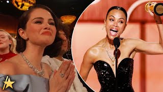 Selena Gomez CHEERS For Zoe Saldaña’s Emotional ‘Emilia Pérez’ Golden Globe Win