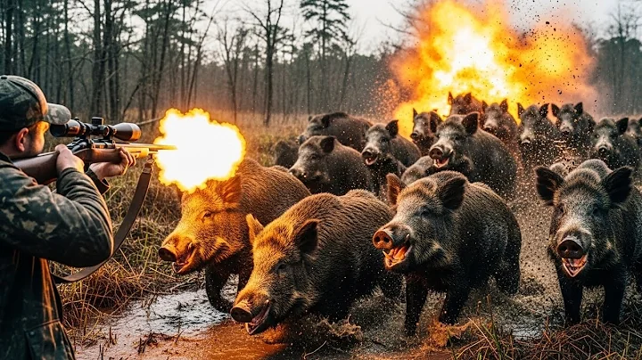 Giant Wild Boar Stampede Traps Hunter in Deadly Swamp Ambush!