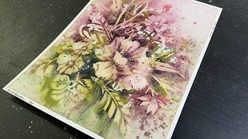 WATERCOLOR Floral & Reverse Stenciling - relaxing real time painting process - 364