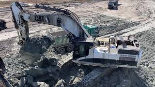 Caterpillar 375 Excavator Loads 4-Axle Trucks Non-Stop At Massive Coal Mining Site