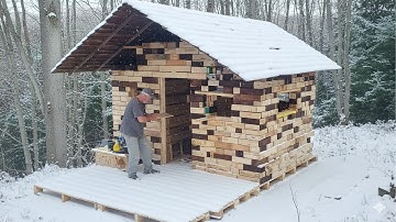 Man Builds a House with ABANDONED PALLETS in the Middle of the Forest | by @lesnoy