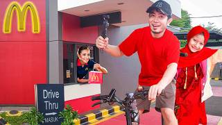 AQILA DRIVE THRU MCD PAKAI SEPEDA