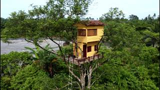 Camping and Painting Tree Houses - hit by heavy rain at night in Shelter