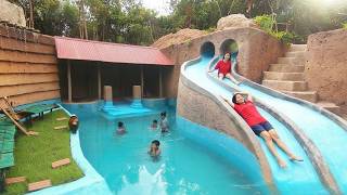TIMELAPSE: Days Building an Underground Swimming Pool House with a $100 Water Slide Park