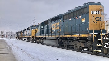 Snow Trains!  Train Roaring Up Hill & CSX Train At NS Interchange, New Paint Loco & Remote Control