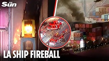 Huge inferno engulfs cargo ship & sparks EXPLOSION at LA port as 
