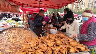 China's winter morning market, authentic market food, fresh and cheap fruits and vegetables