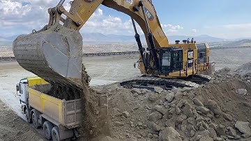 Huge Cat 6015B Excavator Loading Mercedes & MAN Trucks With Two Passes - Sotiriadis Mining Works