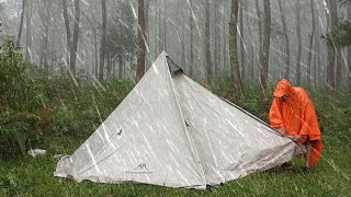 Solo Camping Heavy Rain - Caught in a Long Downpour,  Relax with Serene Rain Sound