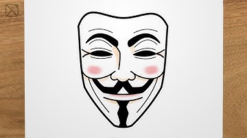 How to draw Guy Fawkes MASK (V for Vendetta) step by step, EASY
