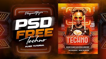 Techno Party Flyer Design in Photoshop — From Scratch + Free Template