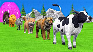 Paint & Animals Cow,Gorilla,Elephant,Lion,Tiger,Dinosaur, Fountain Crossing Transformation Cartoon