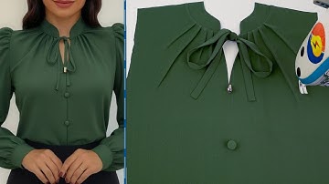 How to Sew the Gathered High-Neck Blouse Collar with Tie | Sewing Project for Beginners