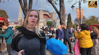 Istanbul Turkey 2024 Sultanahmet District Hagia Sophia, Blue Mosque Walking Tour 4K