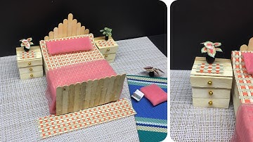 Mini Bed with Side Tables | Ice Cream Stick Craft Idea 🛏️✨