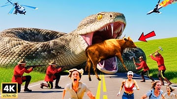 Brave Heroes Save Poor Mother Cow from Deadly Giant Python Coil 🐍