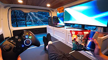 Gaming Car Camp with Ultra-Large Screen in Heavy Rain.