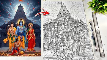Lord Ram, Maa Sita,  Laxman & Hanuman Ji Drawing, How To Draw Ram Darbar, Diwali Special, Ram Mandir