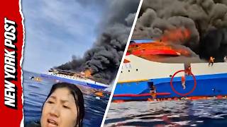 Horrifying moment passengers leap from ship's flames in Indonesia