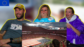 Europees gezin reageert op volkslied en overvliegende B2 stealth-bommenwerper