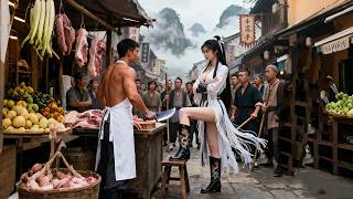 female gangster ask for high protection fee,didn't expect guy selling pork is war god