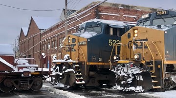 Train Diverging Tracks In Snow, 3 Trains Converge At Railroad Crossing, Snow Emergency Level 2 Ohio