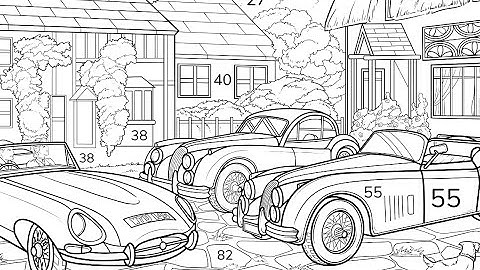 Zen Color by Number App Convertible Cars in a Village Calm #coloringbook #fall #zencolor
