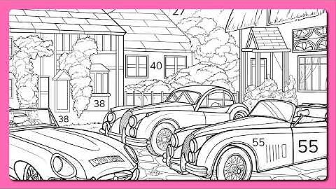 Zen Color by Number App Convertible Cars in a Village Calm #coloringbook #fall #zencolor