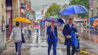 London Heavy Rain Shower ☔️ Luxury Chelsea to Harrods in Knightsbridge Walk Tour | 4K HDR