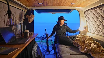 [Rain Car Camping] Fishing and Camping Trip on Island. Solo Car Camping in a stealth campervan.