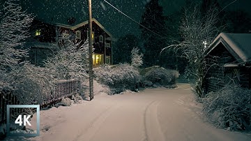 Heavy Snowfall at Night Walk 4K HDR Sweden