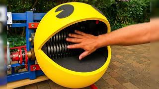 Real Life PACMAN Shredding Machine vs SUPER MARIO! NEVER DO THIS!