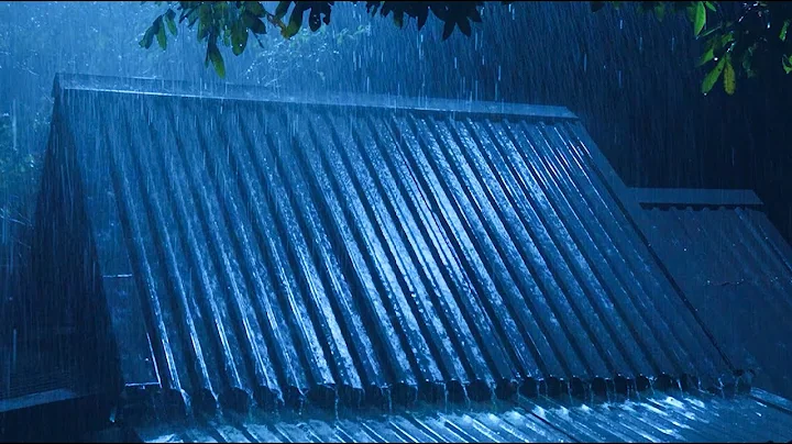 Goodbye Stress to Sleep Instantly with Heavy Rain & Thunder on Old Metal Roof in Rainforest at Night