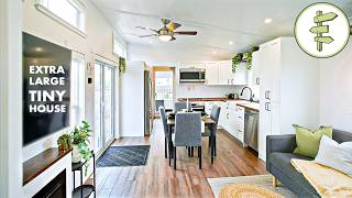 This SUPER SPACIOUS Park Model Tiny House Has it All: 2 Bedrooms, Dining Area, Laundry Room & More!