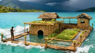 Man Builds a SELF-SUFFICIENT Floating Bamboo Island  (Solo!)    | @7Asian