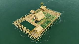 Man Builds a SELF-SUFFICIENT Floating Bamboo Island  (Solo!)    | @7Asian