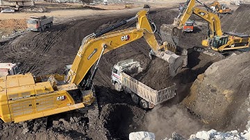 Cat 395 & Cat 385C Excavators Loading Overburden On 4 Axle Trucks - Sotiriadis/Labrianidis 4K Video