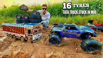 RC TATA 16 Tyres Truck Stuck in Heavy Mud Rescue Mission – Chatpat toy tv