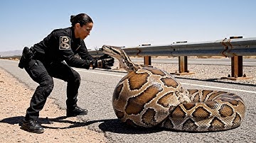 Giant Python Rescue: Man Saved from Massive Snake on Desert Highway