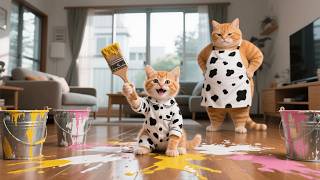 Playful Ginger Kitten Covers the House in Paint—Mama Cat Joins to Decorate the Walls 🎨🐱