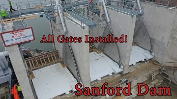 Sanford Dam Progress! - All Gates INSTALLED! -RCC Auxiliary Spillway Complete! - Drone -Dam Collapse