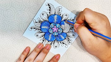 Blue Swirl Petals! Beginner-Friendly Simple Repeating Line Zentangle Tutorial