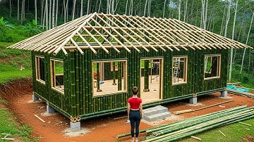 Timelapse - Young Girl Alone Completes a Beautiful Bamboo House With Roof | 7 Days Full Project