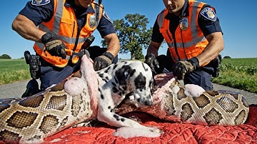 rescue animal: Dalmatian Dog Rescued ALIVE From Giant Python By Brave Police Officers