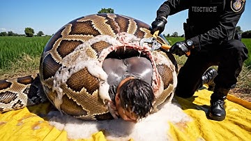 Giant Burmese Python Swallows 500kg Man: Tactical Team Rescue in Rice Field