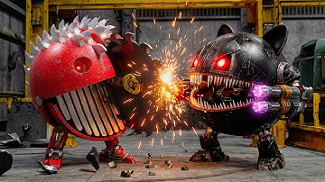 Pacman Escapes the Giant Robot Maze with Walking Robot Blade and Gladiator Robot