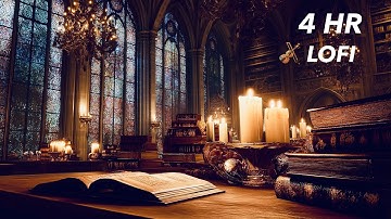 📚🎻Ancient Library – 4 Hours of Piano and Strings Meet Lo-Fi for Deep Focus (4K Ambient Video)