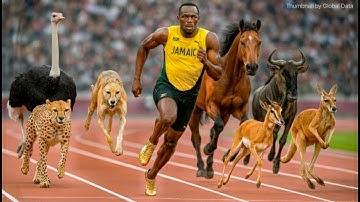 1 Mile Race: Cheetah vs Usain Bolt vs Wildebeest vs Ostrich vs Horse vs Pronghorn Antelope