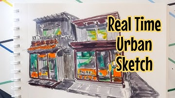 Urban Sketch | Real Time Drawing of a City Street & Two-Story Building