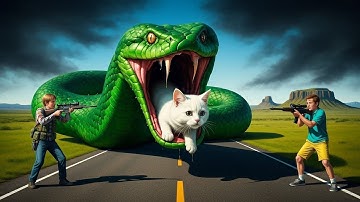 🐍Brave Heroes Save Careless Mother Cat from Giant Python Attack After a Traffic Accident